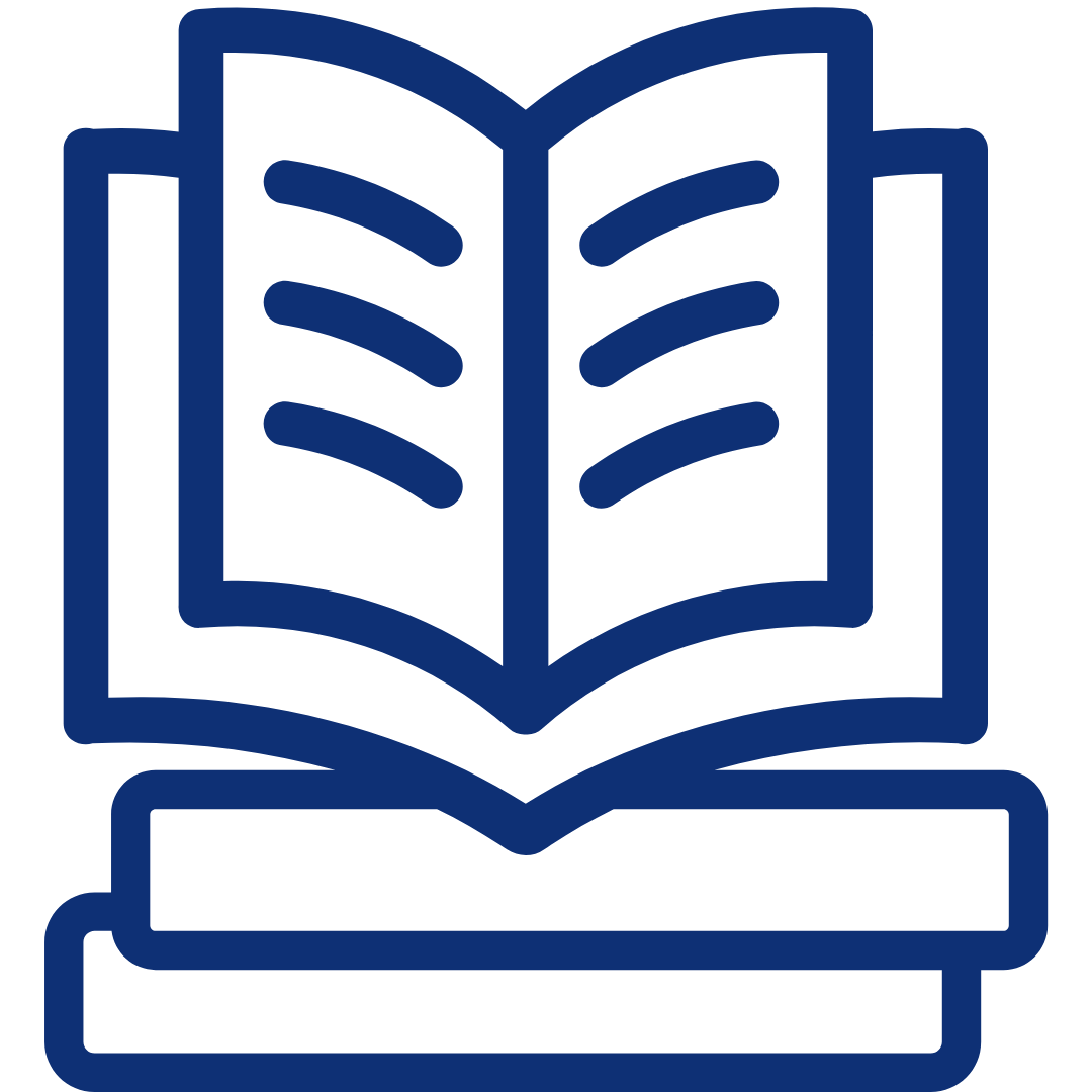 Icon of a pile of books with one open, representing the free education and career support Canteen offers young people impacted by cancer